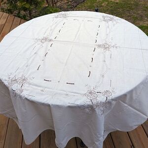 Ecru Embroidered Tablecloth 66 x 50"